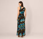 Asymmetrical Draped Floral Chiffon Gown In Black Multi 5