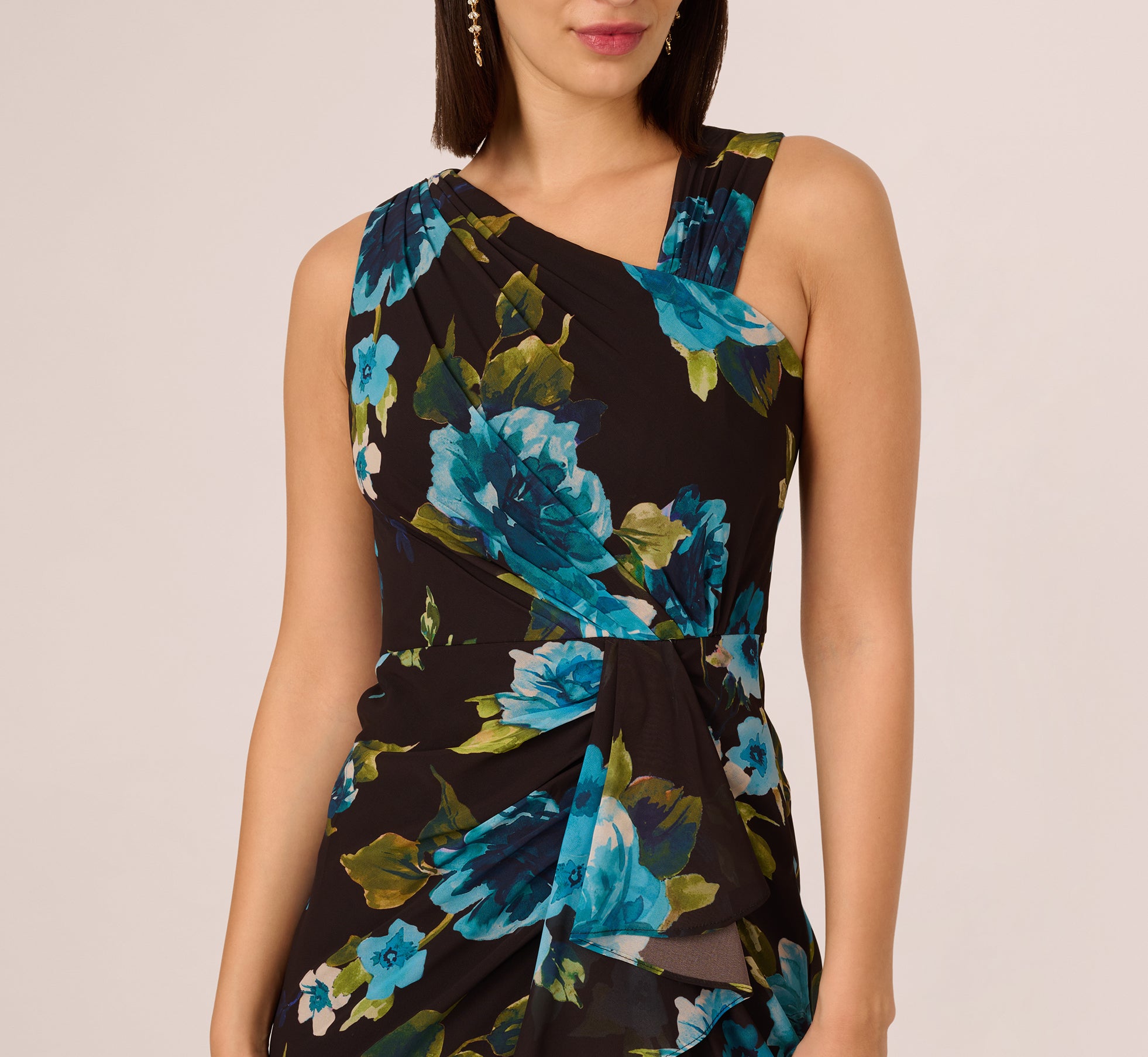 adrianna papell asymmetrical dress Adrianna Papell Women's Halter Neck Sleeveless Gown - Black