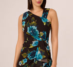 Asymmetrical Draped Floral Chiffon Gown In Black Multi 3