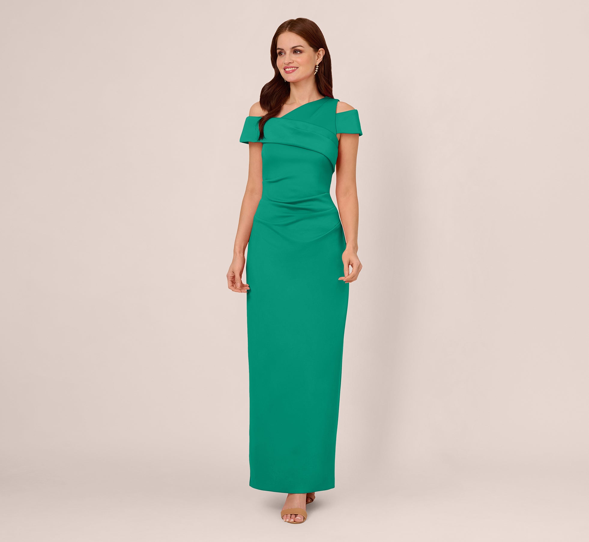 Adrianna Papell Women's Asymmetrical Ruched Gown - Emerald - 2 Adrianna Papell Women's Asymmetrical Ruched Gown - Emerald - 2