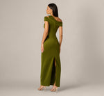 Asymmetrical Draped Column Gown In Jungle Olive 5
