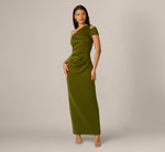 Asymmetrical Draped Column Gown In Jungle Olive 2