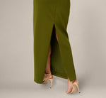 Asymmetrical Draped Column Gown In Jungle Olive 4