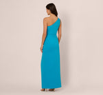 One Shoulder Draped Column Gown In Blue Azure 5