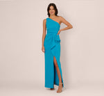 One Shoulder Draped Column Gown In Blue Azure 2