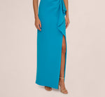 One Shoulder Draped Column Gown In Blue Azure 3