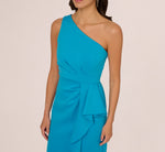 One Shoulder Draped Column Gown In Blue Azure 4