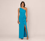 One Shoulder Draped Column Gown In Blue Azure 1