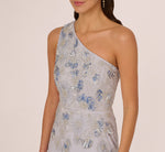 One Shoulder Beaded Mesh Gown In Serenity 5