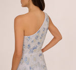 One Shoulder Beaded Mesh Gown In Serenity 3