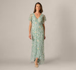 Blue Flutter Sleeve Beaded Wrap Dress - Adrianna Papell Blue Flutter Sleeve Beaded Wrap Dress - Adrianna Papell