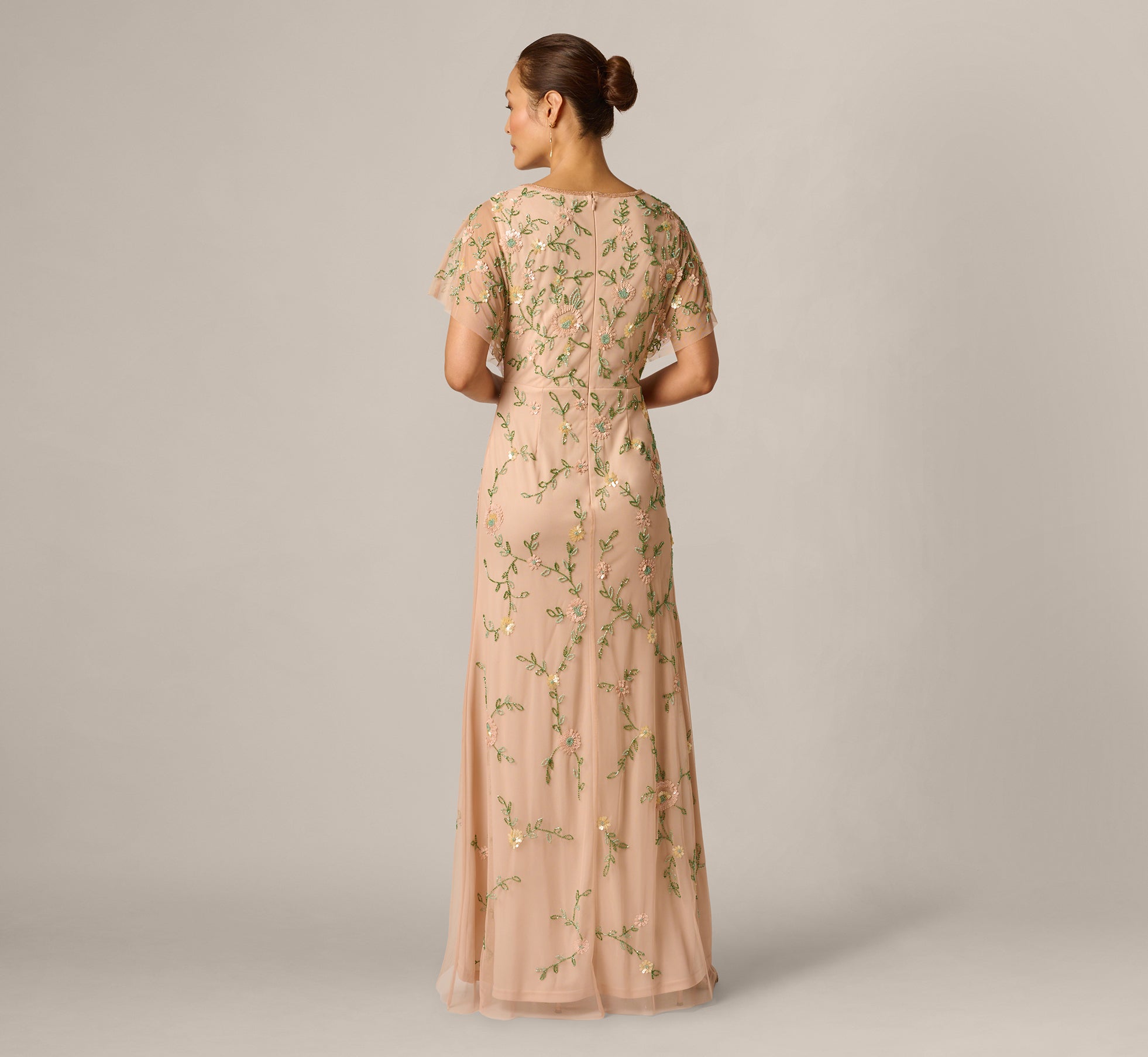 Blush Flutter Sleeve Beaded Wrap Dress