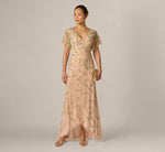 Flutter Sleeve Beaded Wrap Dress In Blush Multi 1