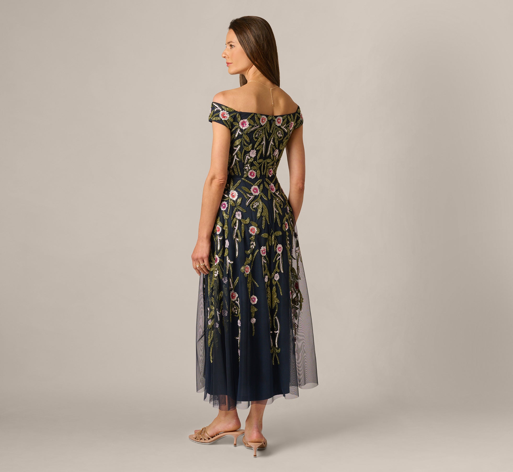 Adrianna Papell Women's Beaded Fit & Flare Dress - Navy Blush Multi