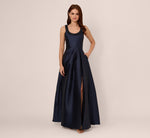 Sleeveless Beaded Mikado Fit And Flare Gown In Midnight 3