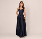 Sleeveless Beaded Mikado Fit And Flare Gown In Midnight 2