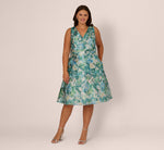 Plus Size Metallic Floral Jacquard Midi Dress In Blue Multi 2