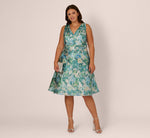 Plus Size Metallic Floral Jacquard Midi Dress In Blue Multi 1