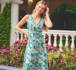 Metallic Floral Jacquard Midi Dress In Blue Multi 1