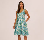 Metallic Floral Jacquard Midi Dress In Blue Multi 3