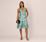 Metallic Floral Jacquard Midi Dress In Blue Multi 2
