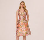 Metallic Floral Jacquard Midi Dress In Yellow Orange Multi 2