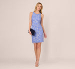Sleeveless Beaded Scrollwork Sheath Dress In Peri Blue 1