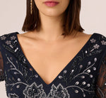 Split Sleeve Floral Beaded Gown In Navy Gunmetal 2