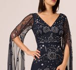 Split Sleeve Floral Beaded Gown In Navy Gunmetal 4