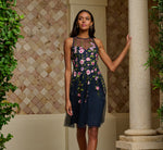 Floral Embroidered Illusion Midi Dress In Midnight Multi 1