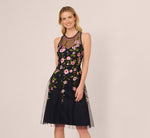 Floral Embroidered Illusion Midi Dress In Midnight Multi 3