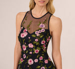 Floral Embroidered Illusion Midi Dress In Midnight Multi 4