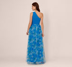 One Shoulder Watercolor Combo Gown In Blue Multi 6