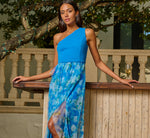 One Shoulder Watercolor Combo Gown In Blue Multi 1