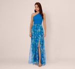One Shoulder Watercolor Combo Gown In Blue Multi 3