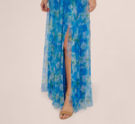 One Shoulder Watercolor Combo Gown In Blue Multi 4