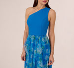 One Shoulder Watercolor Combo Gown In Blue Multi 5