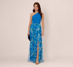 One Shoulder Watercolor Combo Gown In Blue Multi 2