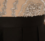 Three Quarter Sleeve Beaded Taffeta Combo Gown In Black Silver 7