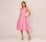 Sleeveless Mikado 3D Floral Fit And Flare Midi Dress In Cherry Blossom 3