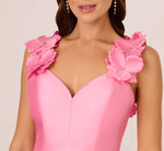 Sleeveless Mikado 3D Floral Fit And Flare Midi Dress In Cherry Blossom 4