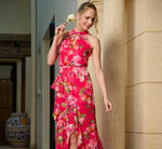 Floral Chiffon Keyhole Halter Maxi Dress In Pink Multi 1