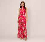 Floral Chiffon Keyhole Halter Maxi Dress In Pink Multi 3