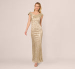 Off Shoulder Foil Leaf Mermaid Gown In Champagne Gold 2
