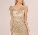 Off Shoulder Foil Leaf Mermaid Gown In Champagne Gold 3