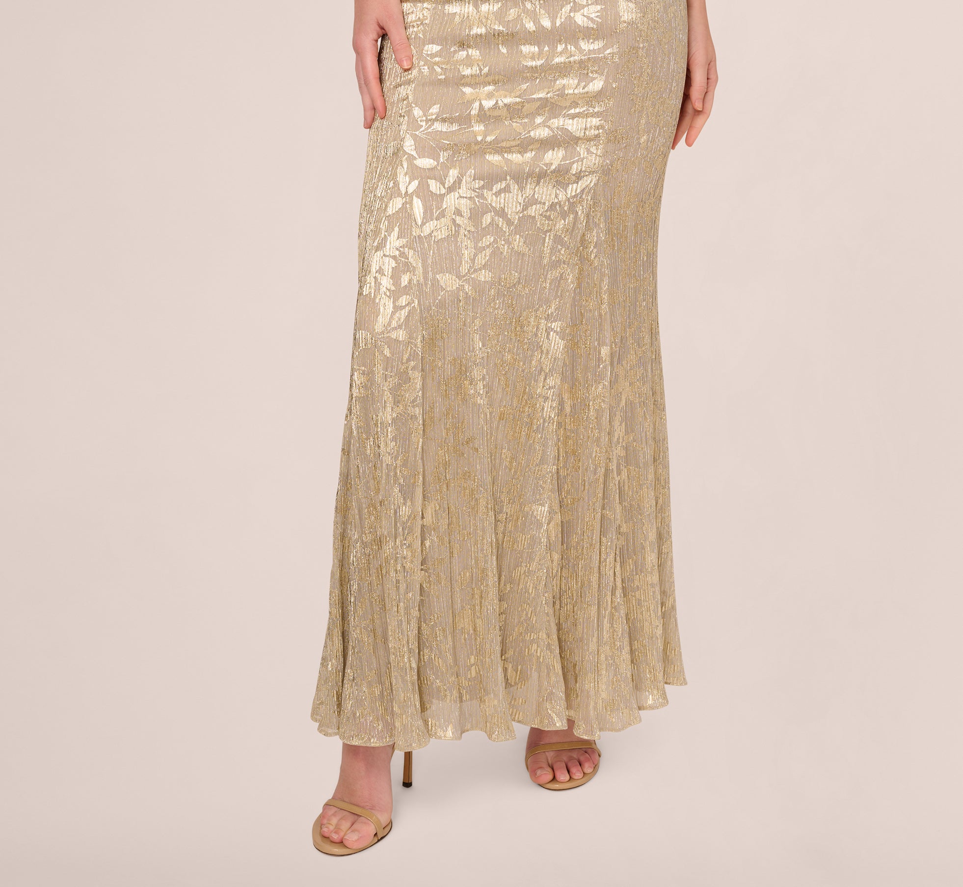 Gold Off Shoulder Foil Leaf Mermaid Gown - Adrianna Papell