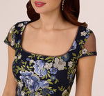 Embroidered Floral Cap Sleeve Column Gown In Navy Multi 3