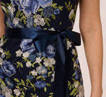 Embroidered Floral Cap Sleeve Column Gown In Navy Multi 4