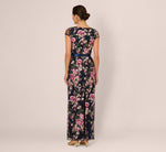 Embroidered Floral Cap Sleeve Column Gown In Navy Blush 5