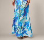 Petite One Shoulder Floral Print Mermaid Gown In Blue Multi 4